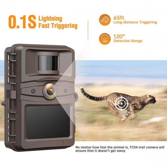 Campark TC04 4K 32MP Wifi Bluetooth Trail Camera 0.1 Trigger Speed for Wildlife Deer Monitoring （Only Available in The US）