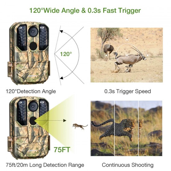 Campark T75 WiFi Trail Camera 20MP 1296P Remote Control Hunting Game Camera