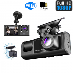 3-Channel 1080P HD Dash Cam For Cars Loop Recording, Car DVR Black- Box With 2 Inch IPS Screen Car Accessories