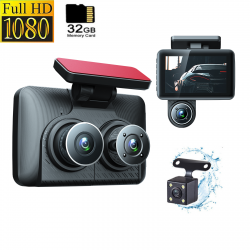 3-camera 4'' Dash Cam HD 1080P Infrared Night Vision Car Camera with 32G TF Card