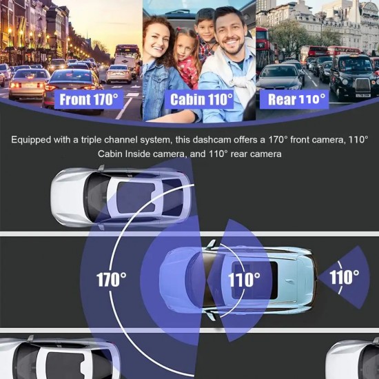 3-camera 4'' Dash Cam HD 1080P Infrared Night Vision Car Camera with 32G TF Card