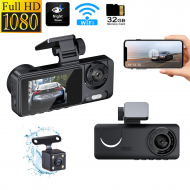Dash Cam 1080P HD Triple-Lens Recording 3-Cam DVR Night Vision Wi-Fi Car Camera with 32G Card Dash Cam 1080P HD Triple-Lens Recording 3-Cam DVR Night Vision Wi-Fi Car Camera with 32G Card
