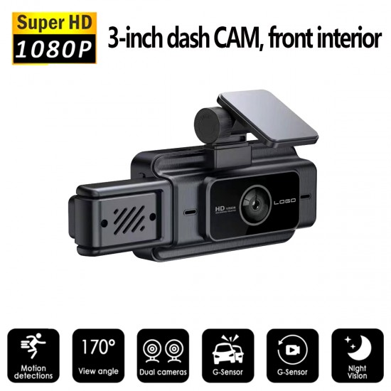 Full HD 1080P Dash Cam with Wi-Fi and 3 Lens 170° Wide Angle Night Vision and Loop Recording 32G TF Card Included