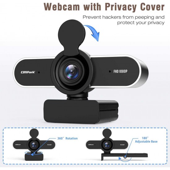 Campark PC03 HD 1080P Webcam with Microphone Privacy Shutter for Desktop                  